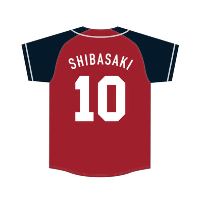 【#鹿島国立】ラグランベースボールシャツ（レッド×ネイビー）全8種