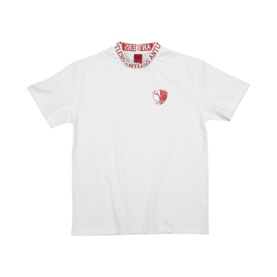 ジャガードネックTシャツ（エンブレム）ホワイト