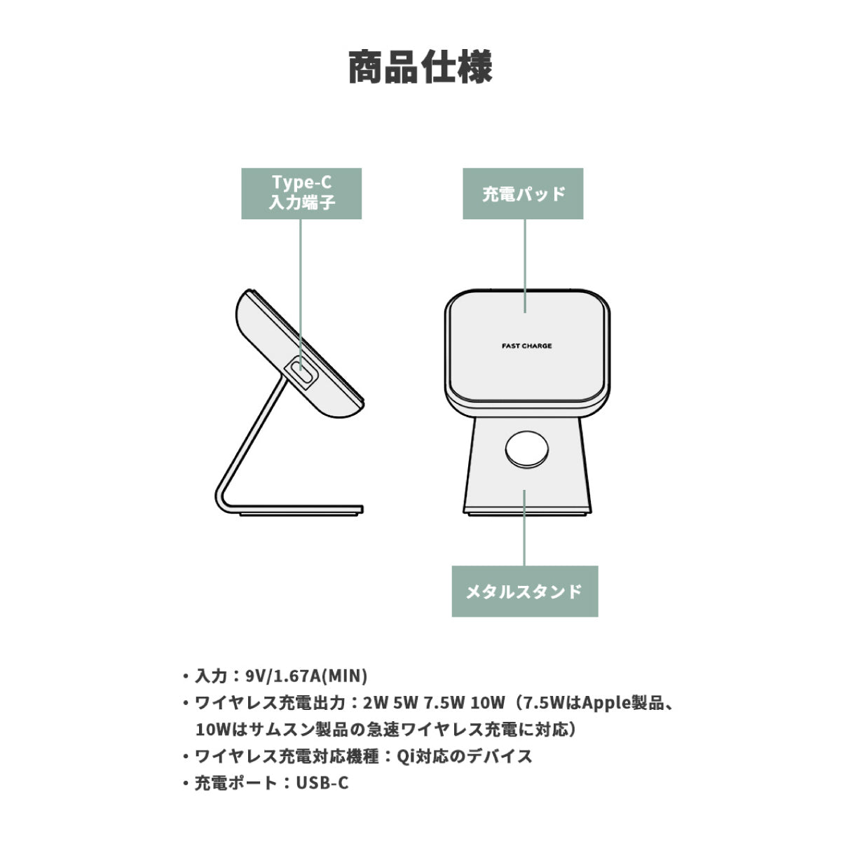 STAND:ON 2WAY ミニワイヤレス充電器　アントラーズモデル（チャコールブラック）